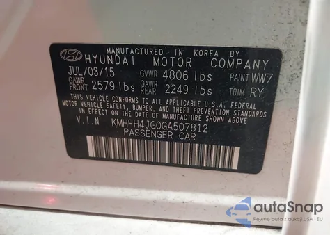 2016 Hyundai Azera Limited from USA, damaged, VIN KMHFH4JG0GA507812